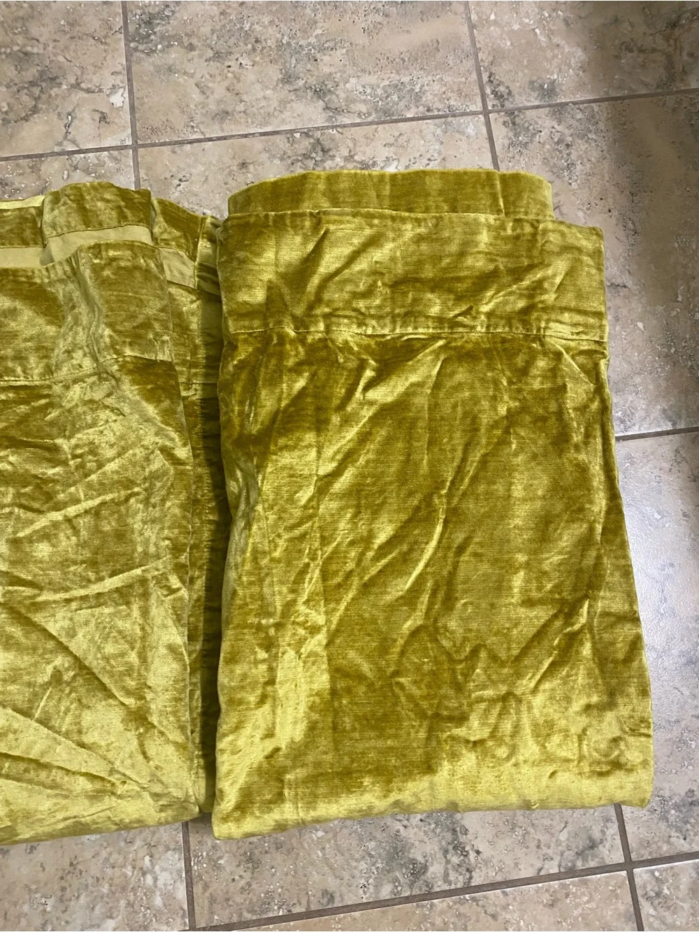 West Elm Velvet Blackout Peat Green Gold Luxurious Plush Curtain Panels  48x84